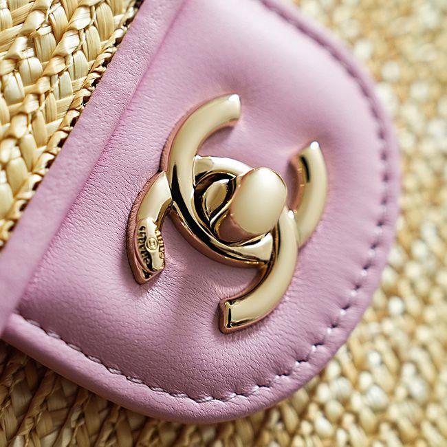 CHANEL Small Flapbag Braided Straw AS6017 light purple CHANEL Small Flapbag Braided Straw AS6017 light purple