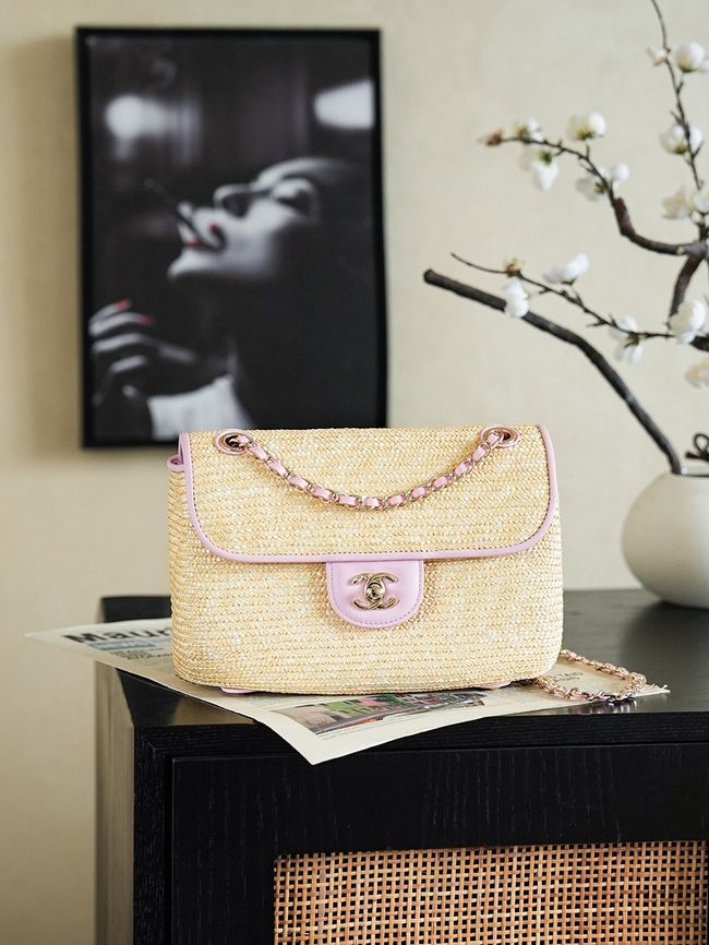CHANEL Small Flapbag Braided Straw AS6017 light purple