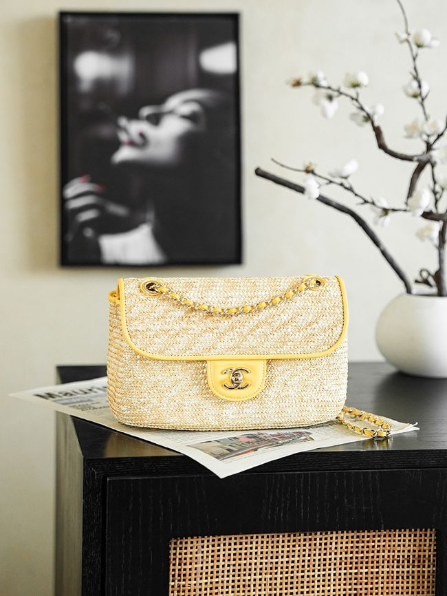 CHANEL Small Flapbag Braided Straw AS6017 yellow