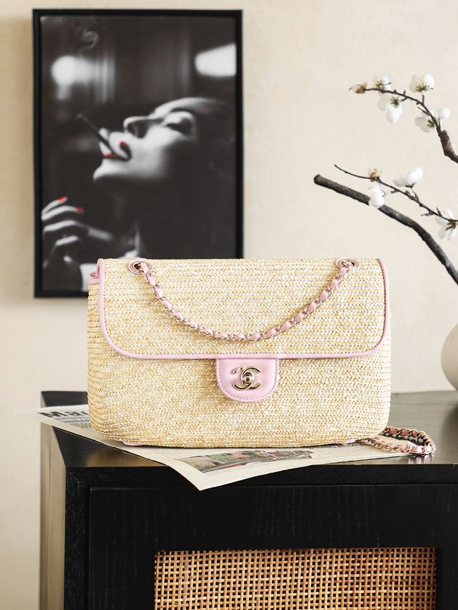 CHANEL medium Flapbag Braided Straw 66992 light purple