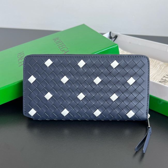 Bottega Veneta Woven Mycelium Zip-Around Wallet 02008 DARK BLUE