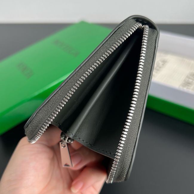 Bottega Veneta Woven Mycelium Zip-Around Wallet 02008 dark green