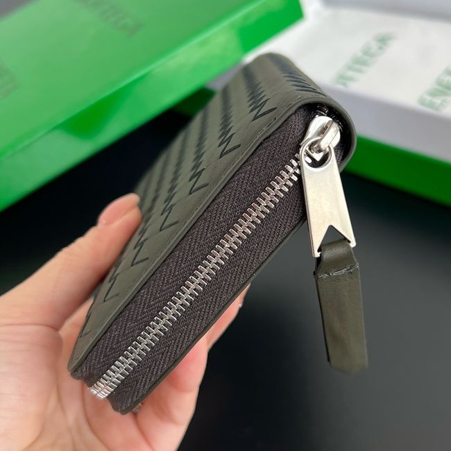 Bottega Veneta Woven Mycelium Zip-Around Wallet A003AD DARK GREEN Bottega Veneta Woven Mycelium Zip-Around Wallet A003AD DARK GREEN