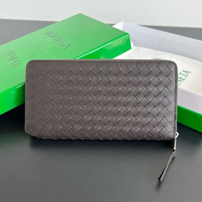 Bottega Veneta Woven Mycelium Zip-Around Wallet A003AD Espresso