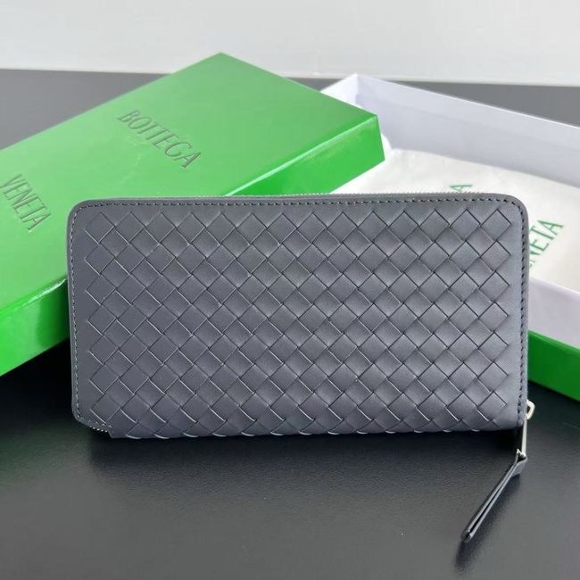 Bottega Veneta Woven Mycelium Zip-Around Wallet A003AD dark blue