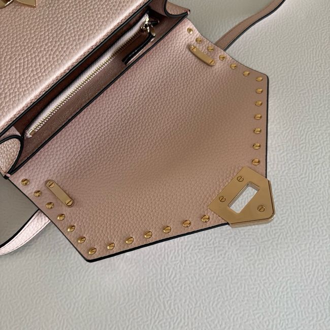 VALENTINO ROCKSTUD Small grained calfskin Shoulder Bag B0T76 pink