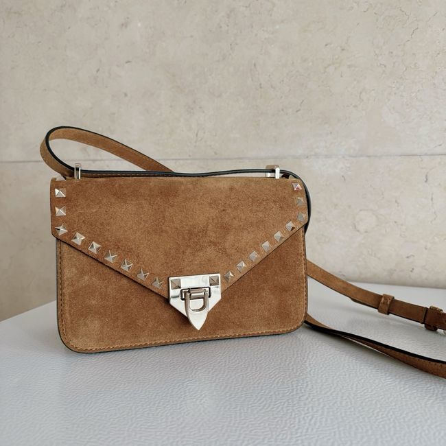 VALENTINO ROCKSTUD Small suede Shoulder Bag B0T76 brown VALENTINO ROCKSTUD Small suede Shoulder Bag B0T76 brown