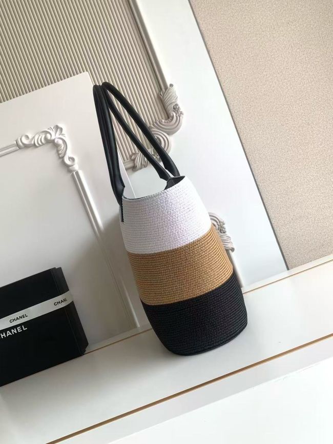 CHANEL Maxi Shopping Bag AS6148 White& Dark Beige & Black