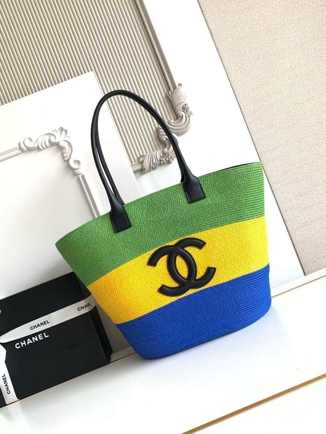 CHANEL Maxi Shopping Bag AS6148 green& yellow & Blue
