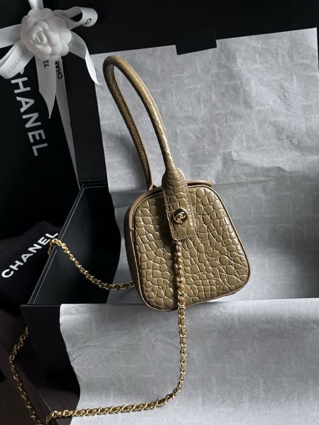 Chanel Clutch with chain Crocodile Embossed AP5294 Dark Khaki Chanel Clutch with chain Crocodile Embossed AP5294 Dark Khaki