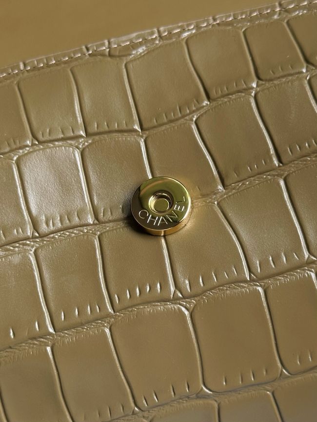 Chanel Clutch with chain Crocodile Embossed AP5294 Dark Khaki Chanel Clutch with chain Crocodile Embossed AP5294 Dark Khaki