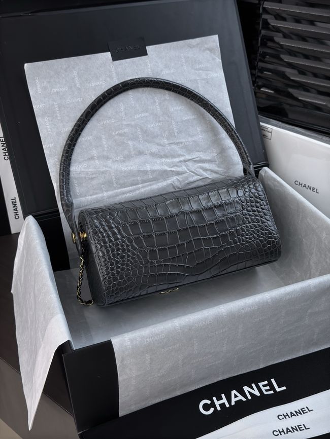 Chanel Clutch with chain Crocodile Embossed AP5294 dark gray Chanel Clutch with chain Crocodile Embossed AP5294 dark gray