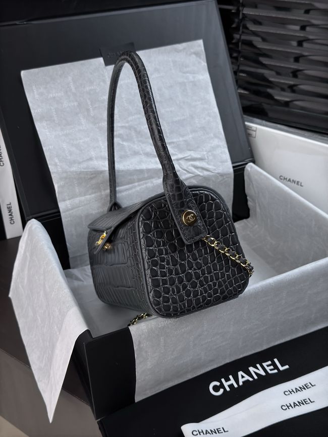 Chanel Clutch with chain Crocodile Embossed AP5294 dark gray Chanel Clutch with chain Crocodile Embossed AP5294 dark gray