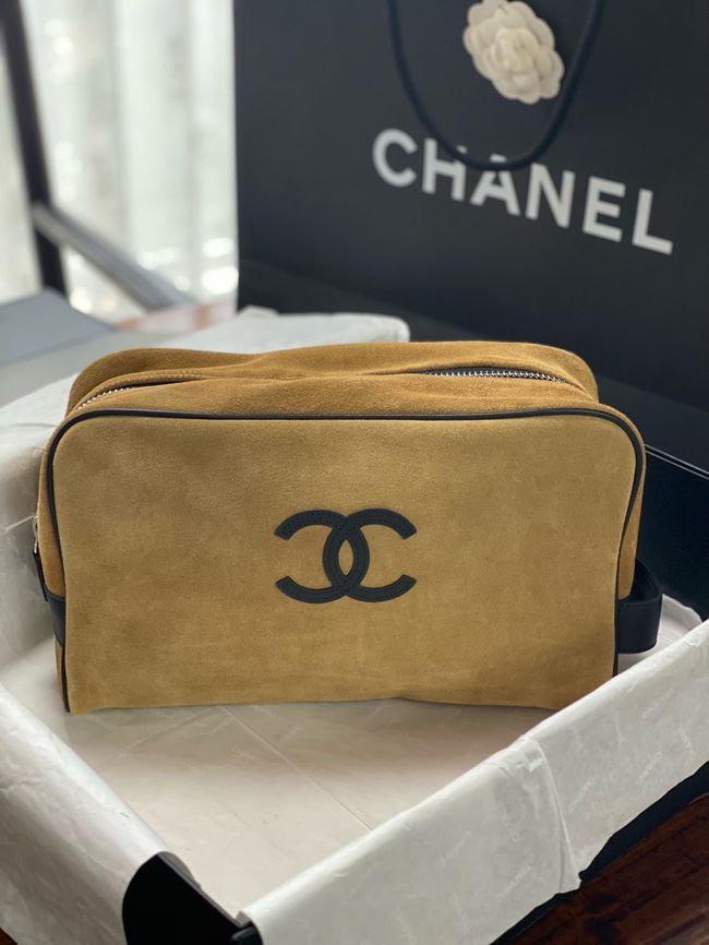 Chanel Large Suede Calfskin Zipped Pouch AP5267 brown