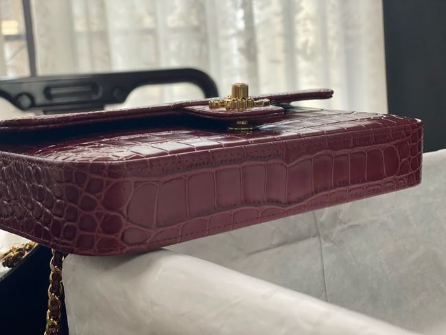 Chanel Clutch with chain Crocodile Embossed AS6340 Burgundy