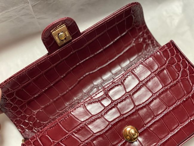 Chanel Clutch with chain Crocodile Embossed AS6340 Burgundy