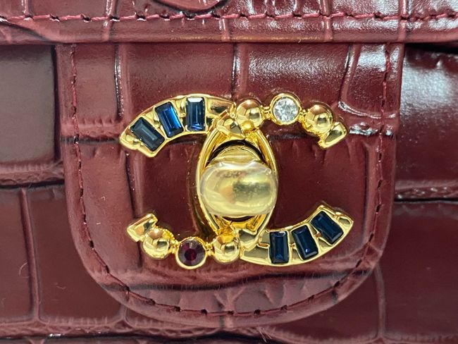 Chanel Clutch with chain Crocodile Embossed AS6340 Burgundy