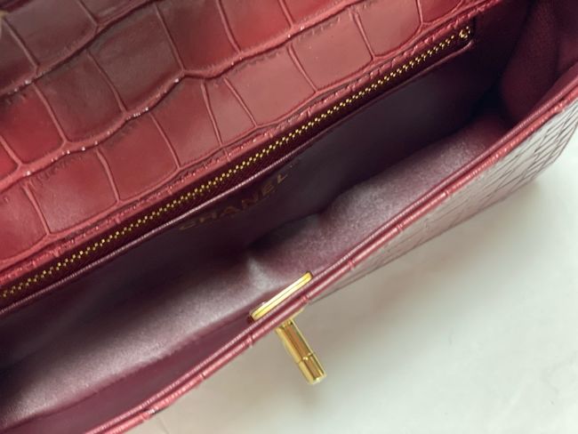 Chanel Clutch with chain Crocodile Embossed AS6340 Burgundy