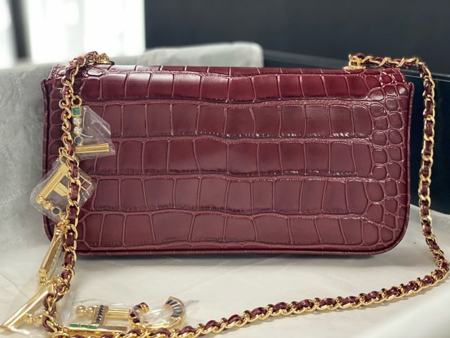 Chanel Clutch with chain Crocodile Embossed AS6340 Burgundy