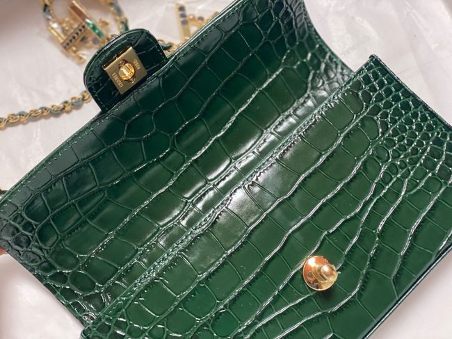 Chanel Clutch with chain Crocodile Embossed AS6340 dark green