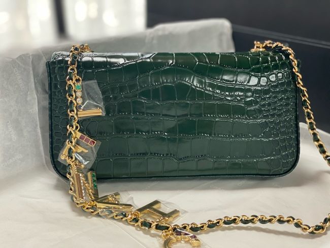 Chanel Clutch with chain Crocodile Embossed AS6340 dark green