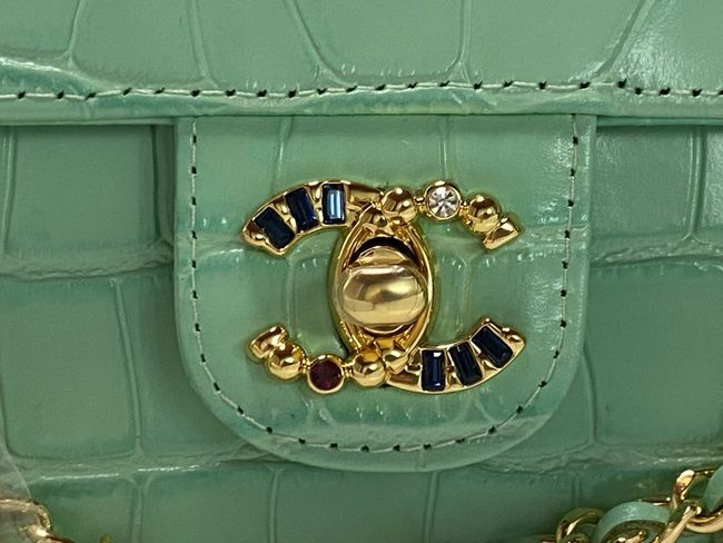 Chanel Clutch with chain Crocodile Embossed AS6340 green