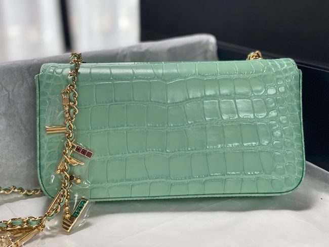 Chanel Clutch with chain Crocodile Embossed AS6340 green