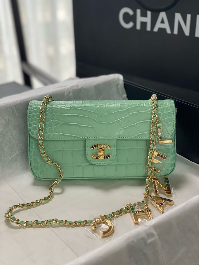 Chanel Clutch with chain Crocodile Embossed AS6340 green