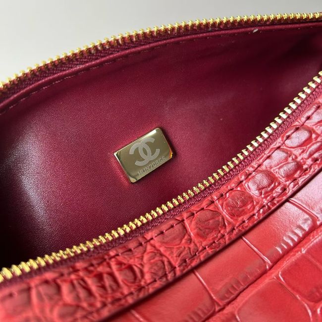 Chanel Clutch with chain Crocodile Embossed AS4474 red