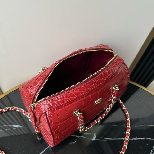 Chanel Clutch with chain Crocodile Embossed AS4474 red