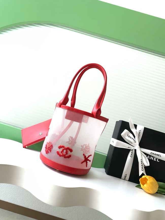 Chanel Large Bucket Bag AS6189 Transparent & red Chanel Large Bucket Bag AS6189 Transparent & red