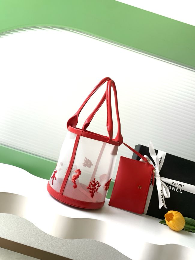 Chanel Large Bucket Bag AS6189 Transparent & red Chanel Large Bucket Bag AS6189 Transparent & red