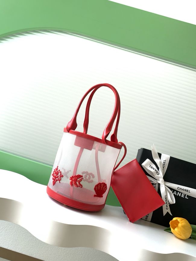 Chanel Large Bucket Bag AS6189 Transparent & red Chanel Large Bucket Bag AS6189 Transparent & red