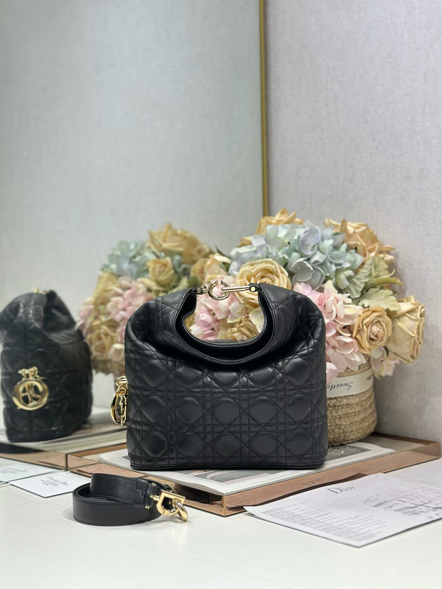 DIOR Original Leather Tote Handbag 1538 Black