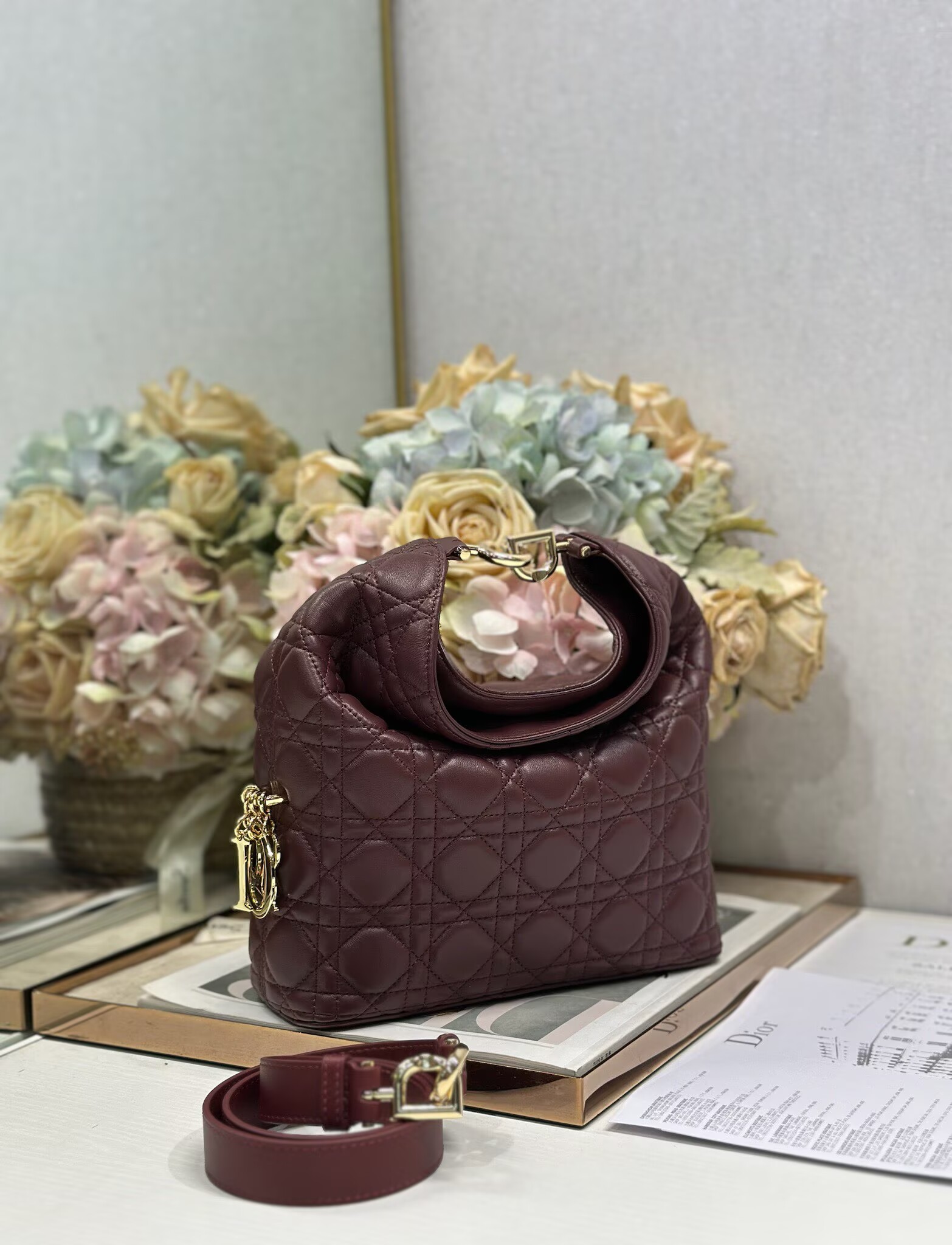 DIOR Original Leather Tote Handbag 1538 Burgundy DIOR Original Leather Tote Handbag 1538 Burgundy