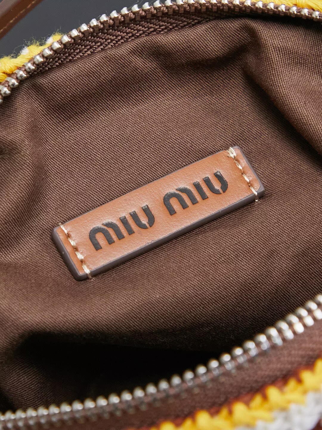 Miumiu Rainbow Weaving Top handle bag 5NE841 Brown&Yellow&White Fabric Miumiu Rainbow Weaving Top handle bag 5NE841 Brown&Yellow&White Fabric