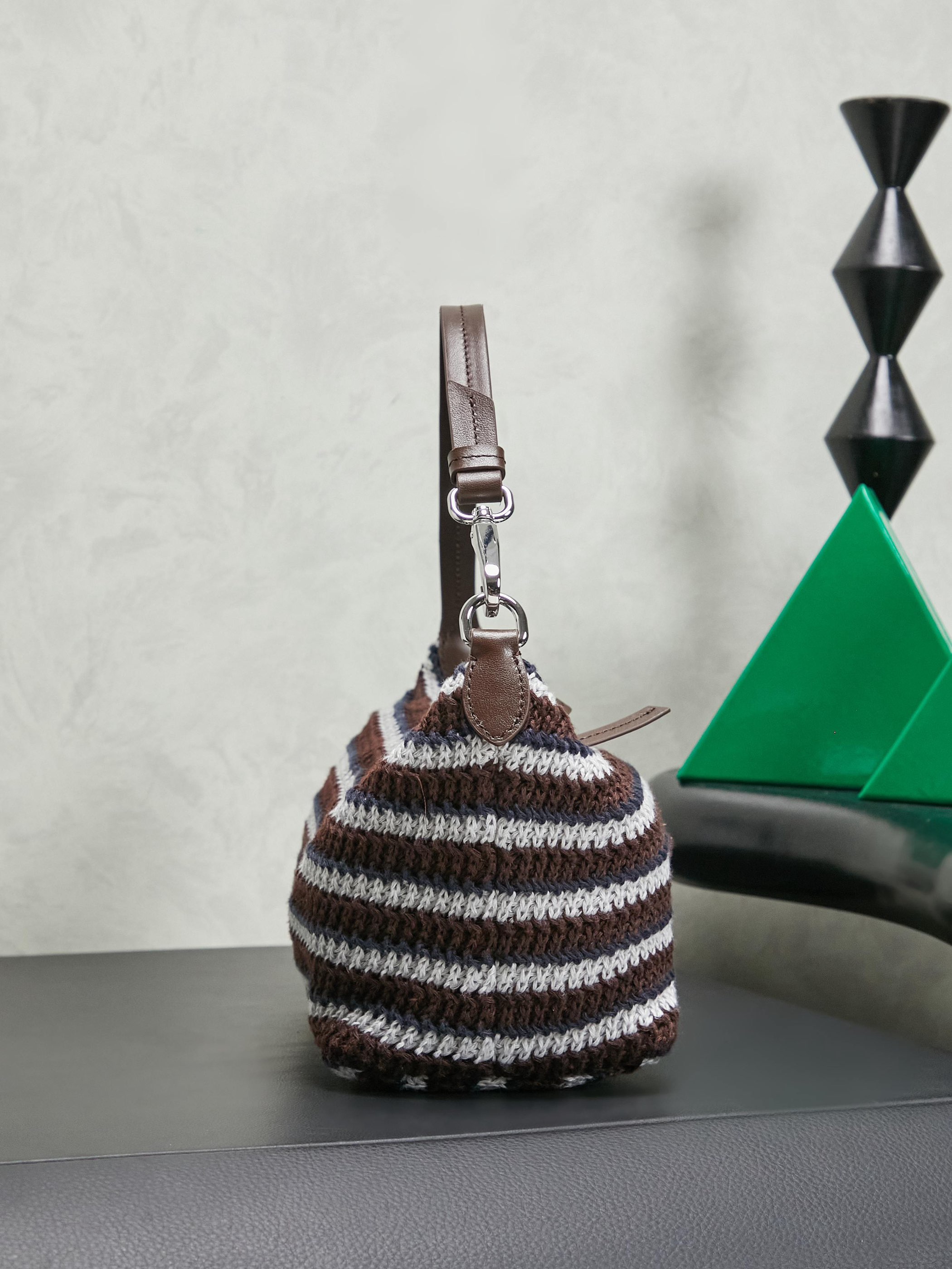 Miumiu Rainbow Weaving Top handle bag 5NE841 Dark Brown&Navy&White Fabric Miumiu Rainbow Weaving Top handle bag 5NE841 Dark Brown&Navy&White Fabric