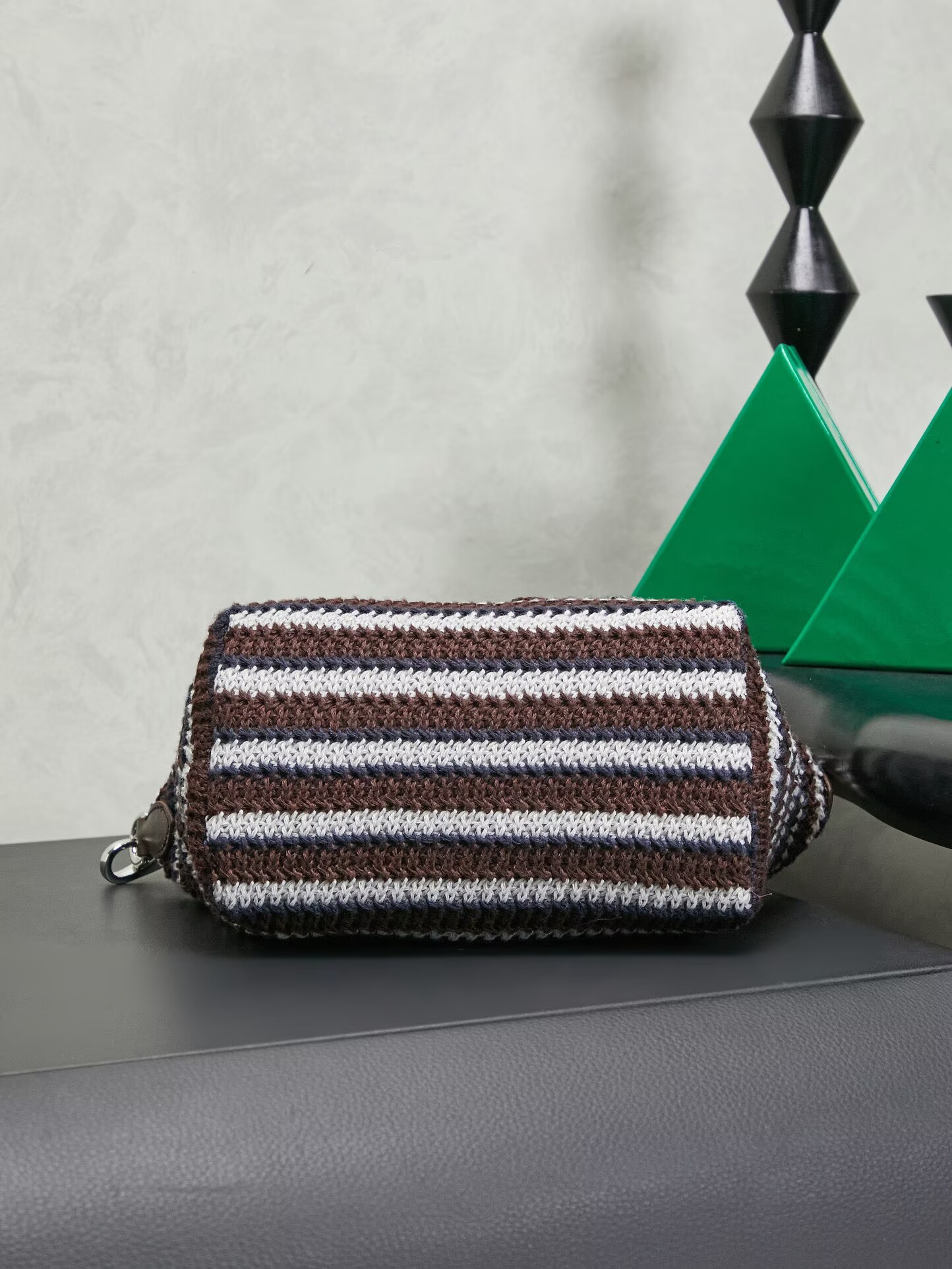 Miumiu Rainbow Weaving Top handle bag 5NE841 Dark Brown&Navy&White Fabric Miumiu Rainbow Weaving Top handle bag 5NE841 Dark Brown&Navy&White Fabric