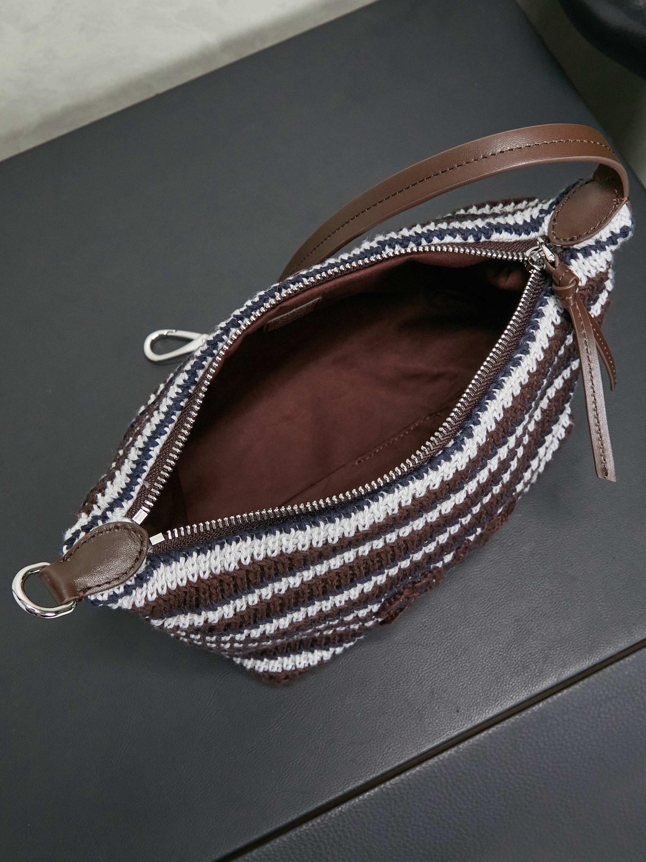 Miumiu Rainbow Weaving Top handle bag 5NE841 Dark Brown&Navy&White Fabric Miumiu Rainbow Weaving Top handle bag 5NE841 Dark Brown&Navy&White Fabric