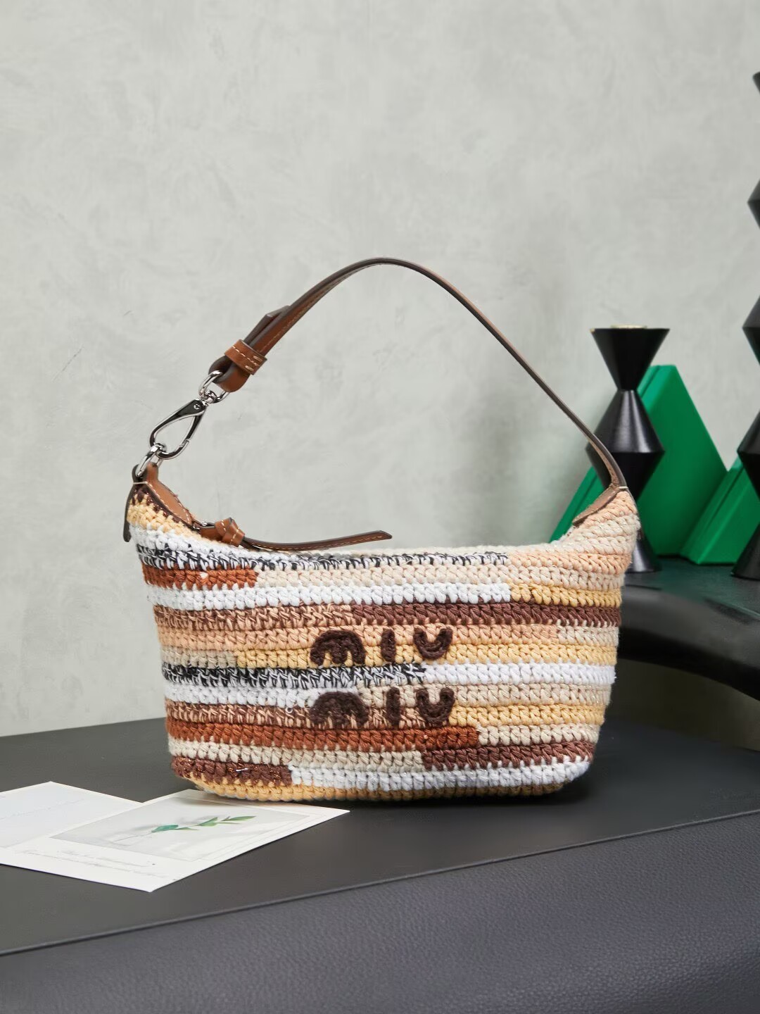 Miumiu Rainbow Weaving Top handle bag 5NE841 Fabrice Brown
