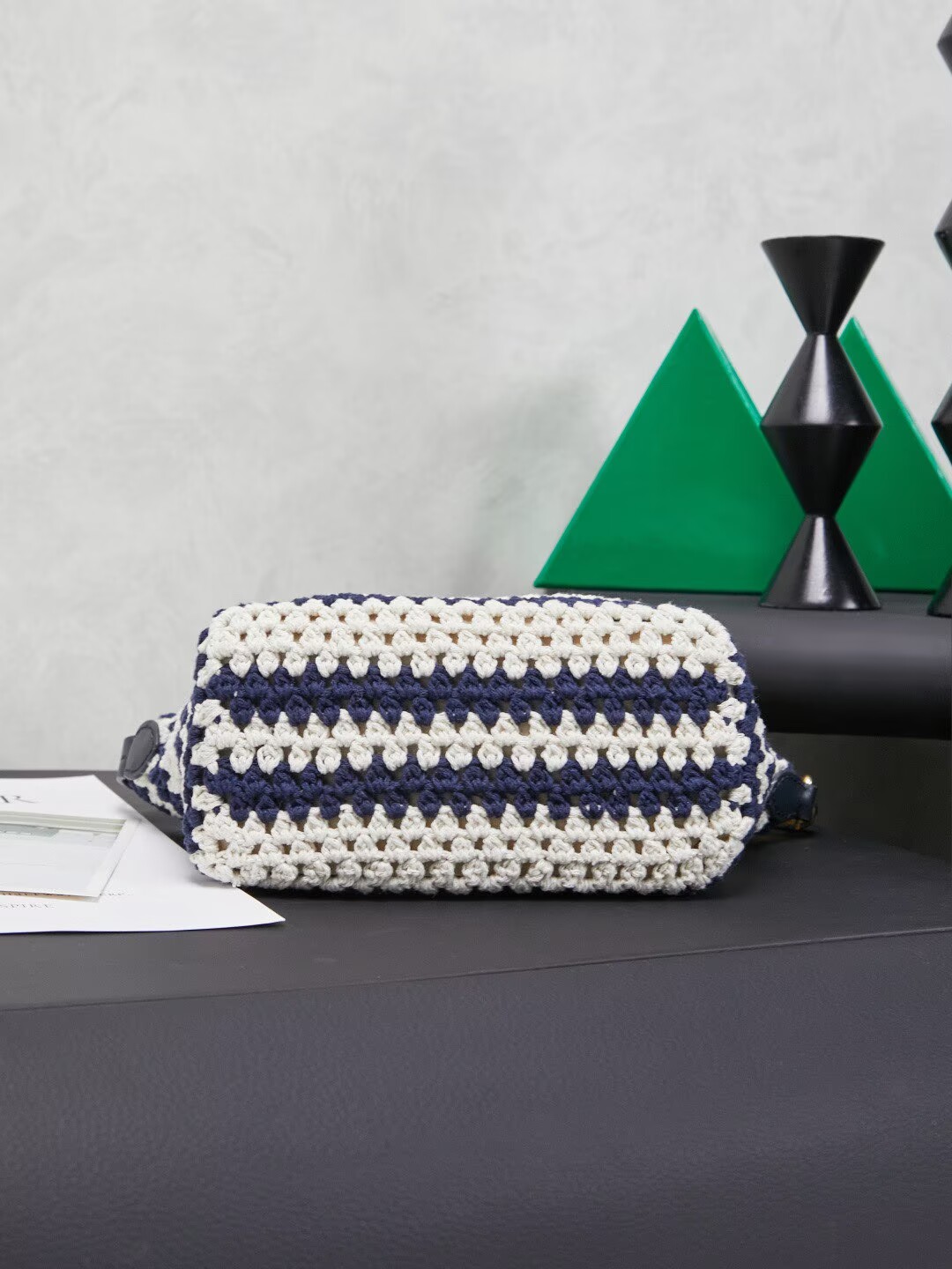 Miumiu Rainbow Weaving Top handle bag 5NE841 Navy&White Fabric Miumiu Rainbow Weaving Top handle bag 5NE841 Navy&White Fabric