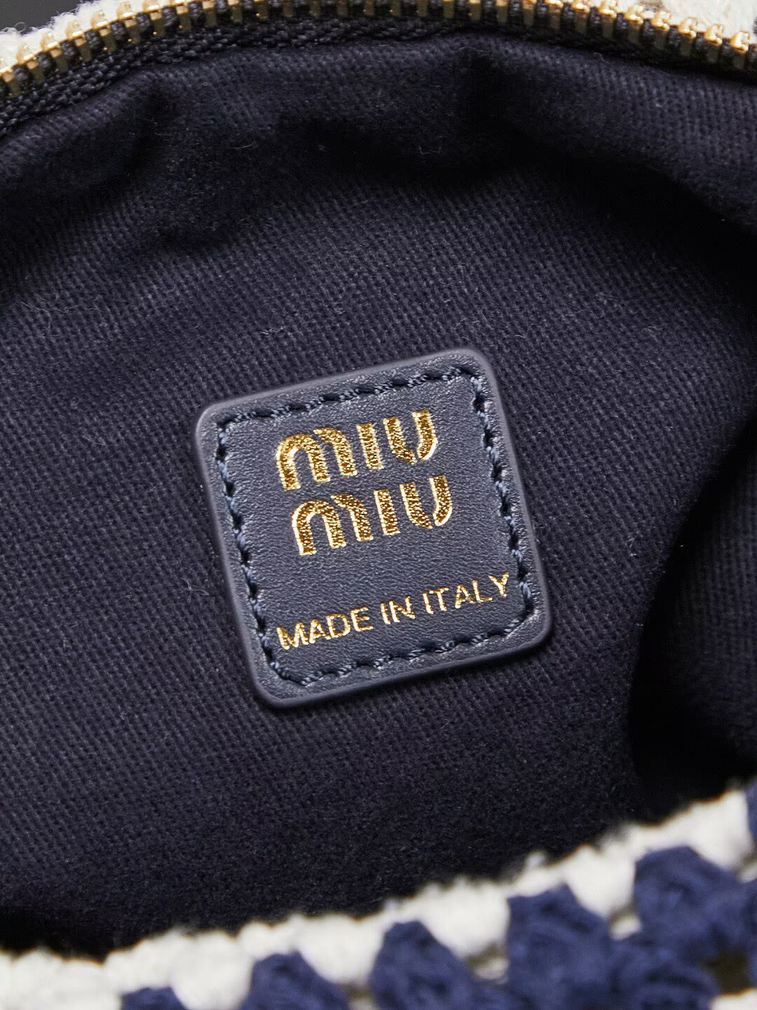 Miumiu Rainbow Weaving Top handle bag 5NE841 Navy&White Fabric Miumiu Rainbow Weaving Top handle bag 5NE841 Navy&White Fabric