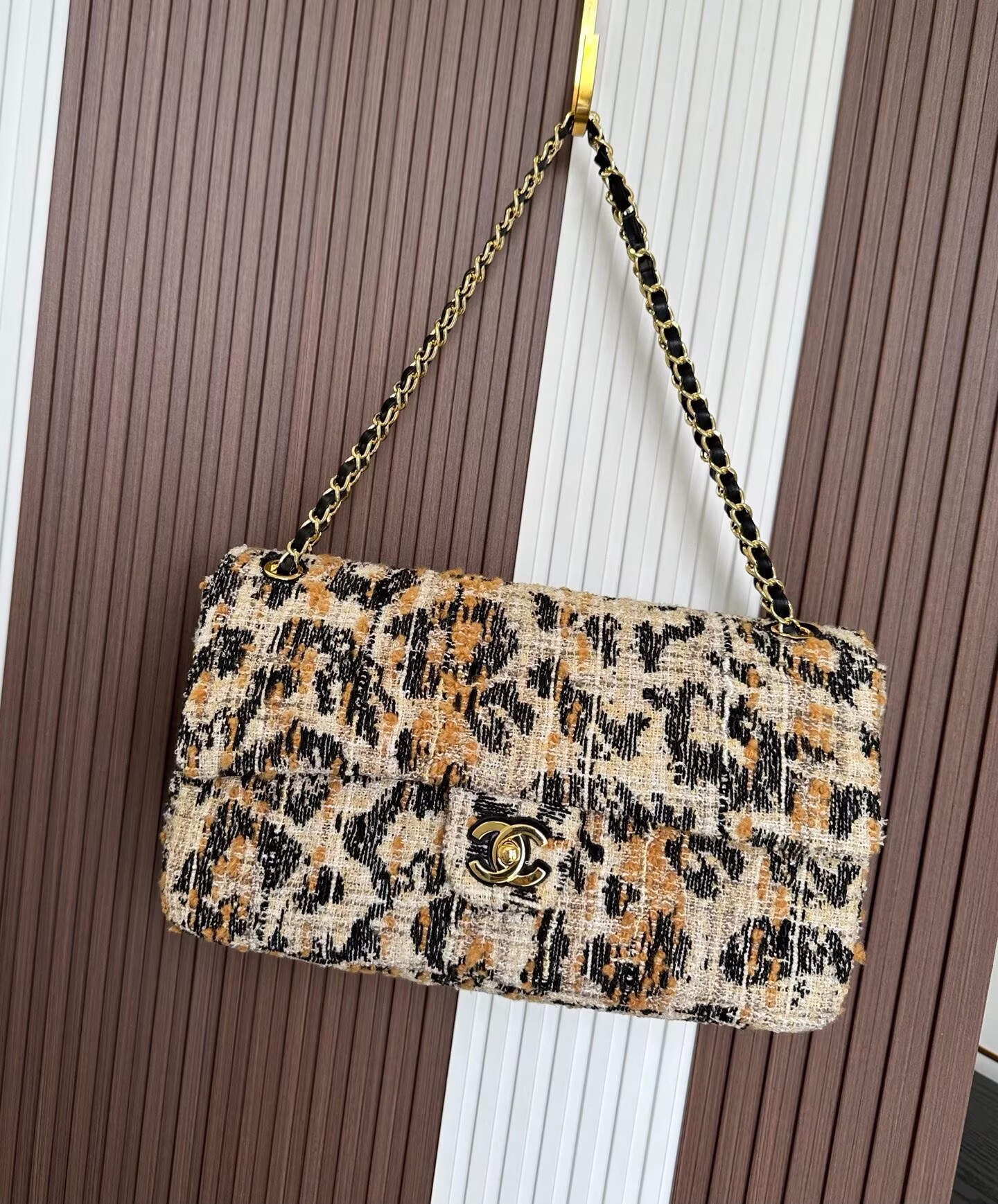 Chanel 26A CF Maxi Flap Tweed Bag AS5641 Leopard Print