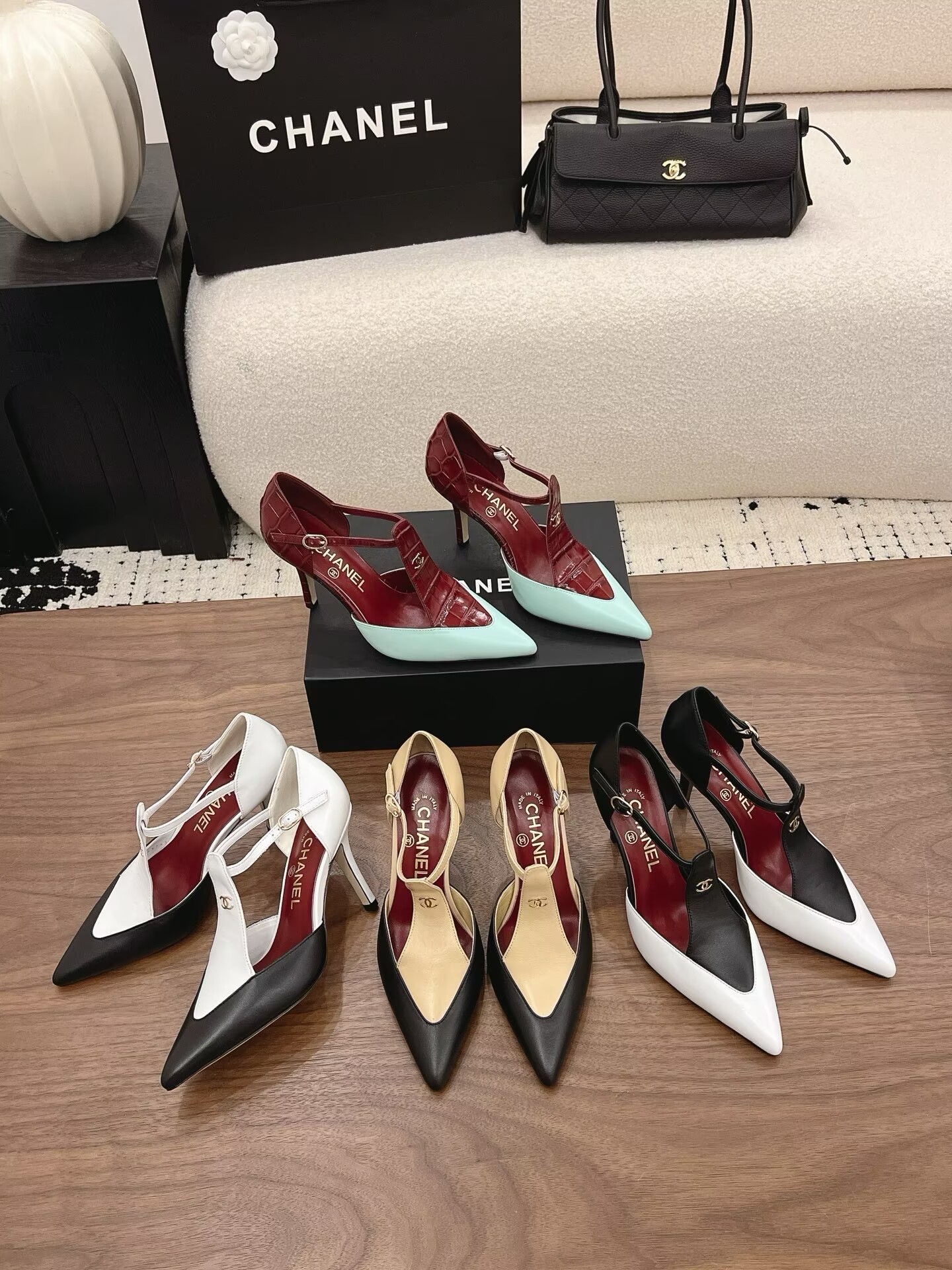 Chanel Lambskin Heels Shoes C30143 White&Black