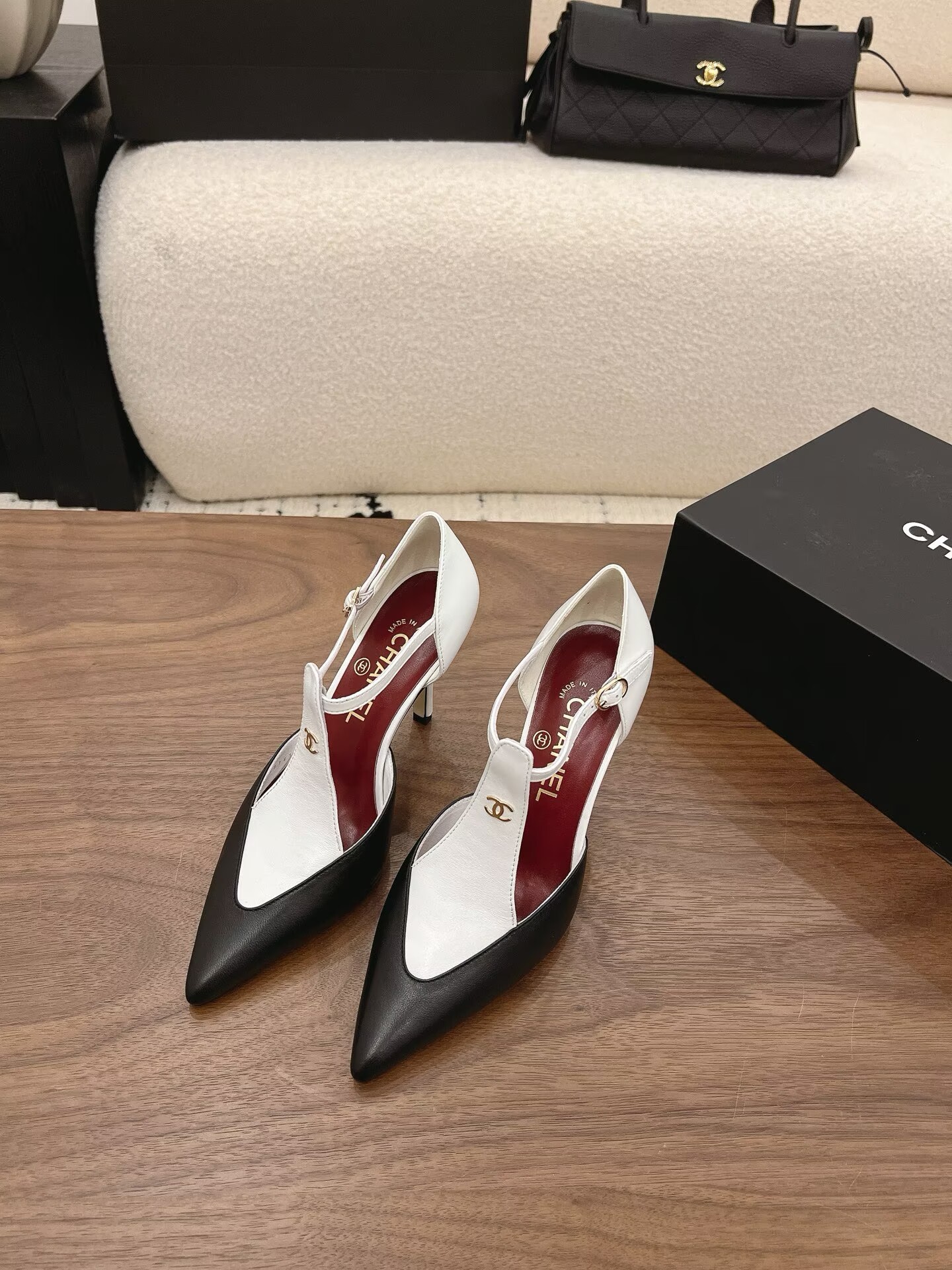 Chanel Lambskin Heels Shoes C30143 White&Black