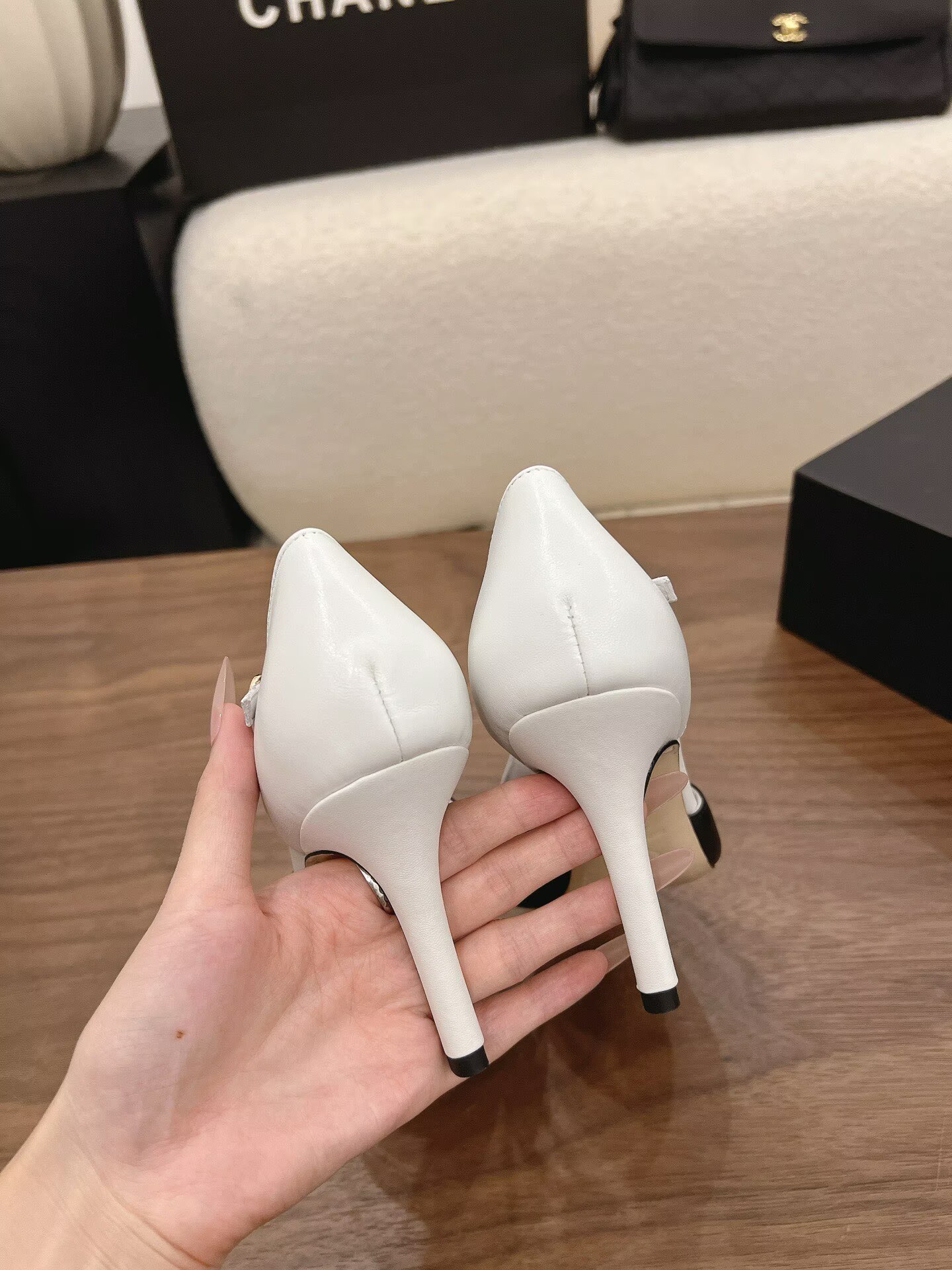 Chanel Lambskin Heels Shoes C30143 White&Black