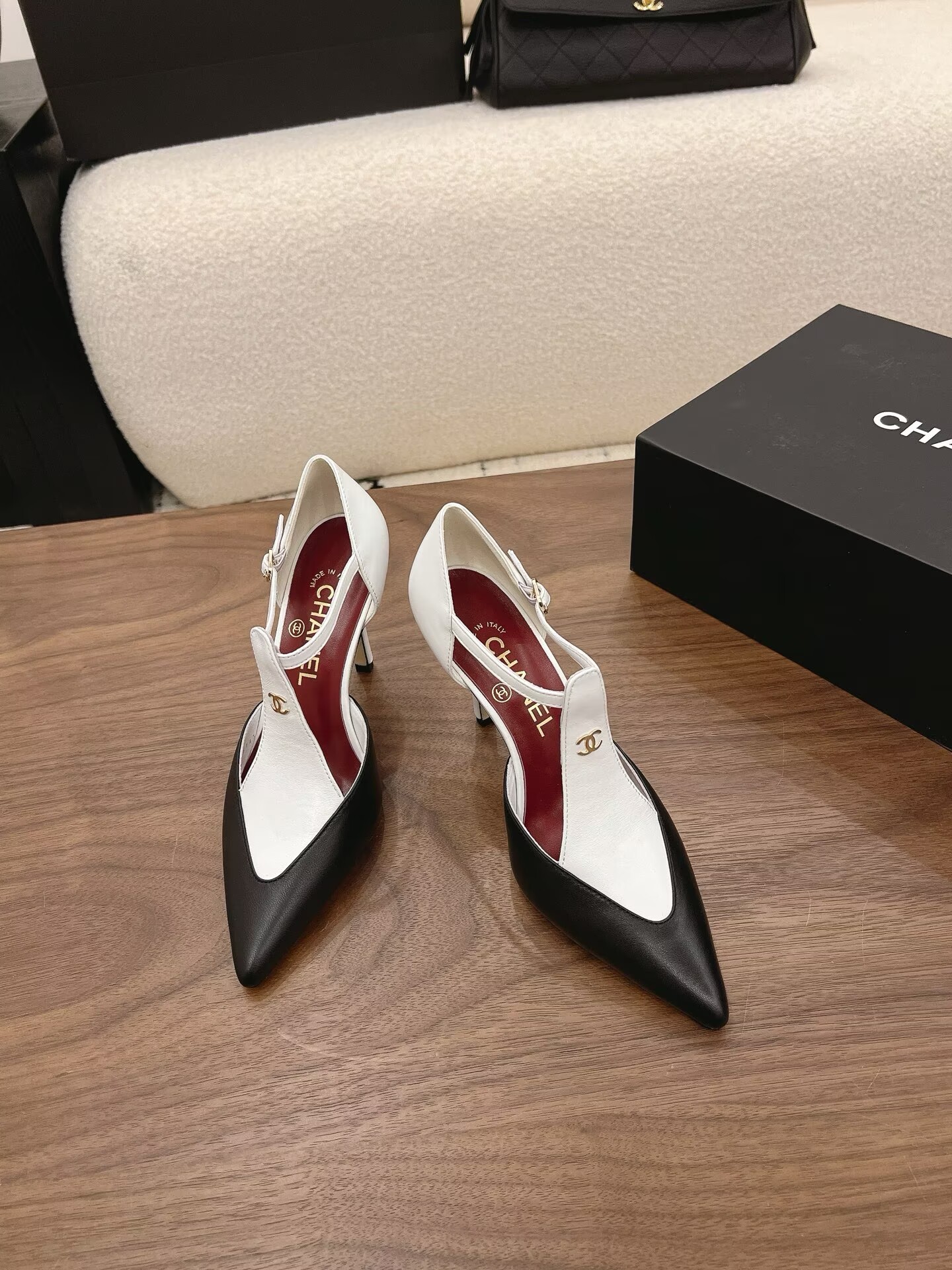 Chanel Lambskin Heels Shoes C30143 White&Black