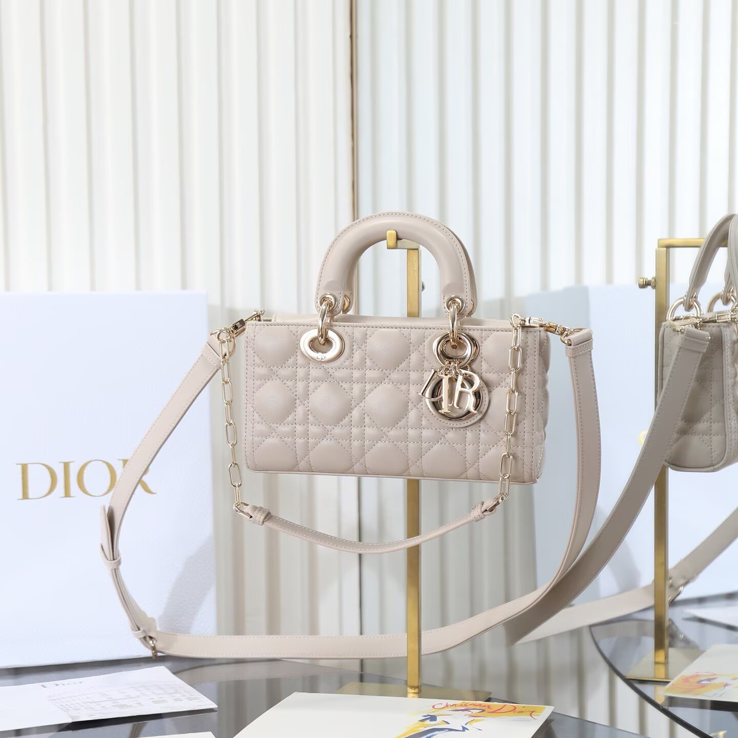Dior Small Lady D-Joy Bag Metallic Cannage Calfskin M0613 Beige