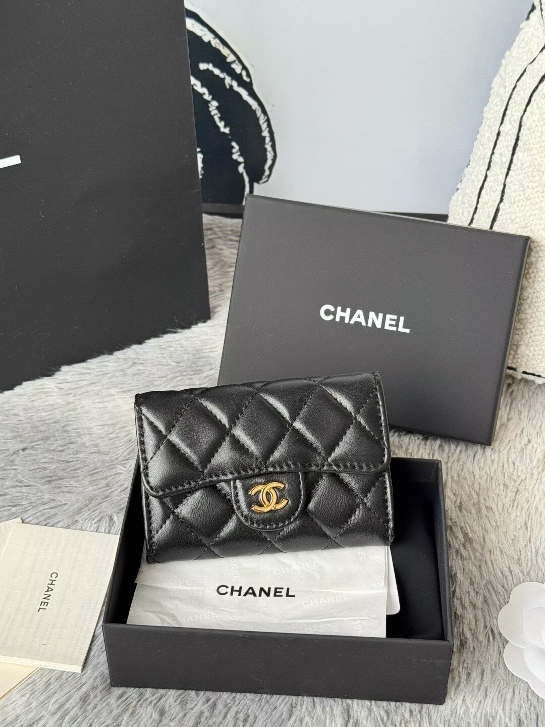 Chanel Original Leather Zipper Wallet 0219 Black