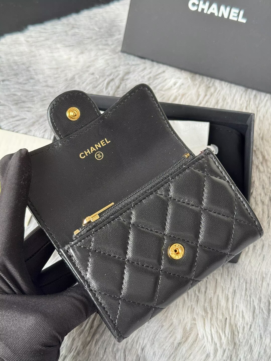 Chanel Original Leather Zipper Wallet 0219 Black